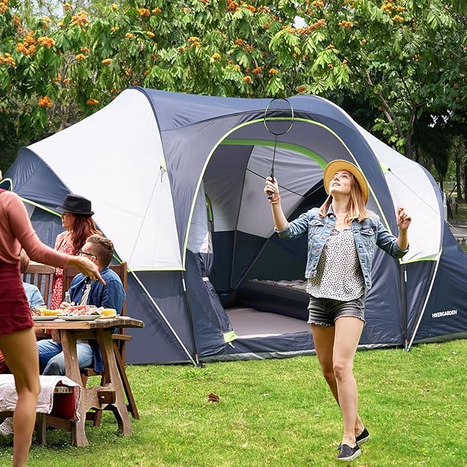 HIKERGARDEN 10 Person Camping Tent - Portable Easy Set Up Family Tent for Camp, Windproof Fabric Dome Tent Outdoor for Hiking, Backpacking, Traveling-14'x11'x74in(H)
