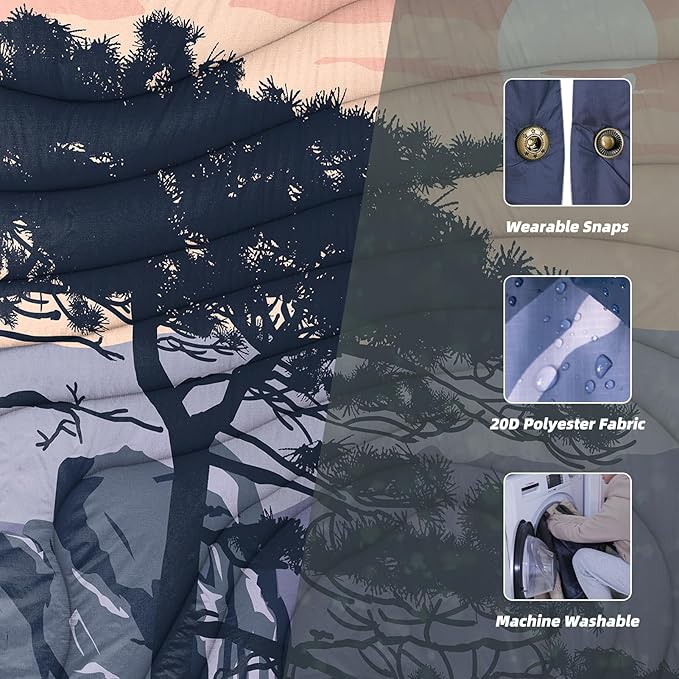 Outdoor Camping Blanket with Sherpa Lining, Extra Warm Thick Camp Blankets and Puffy Ultralight Soft Poncho DWR Camping Quilt for Cold Weather, Adventure, Sleeping, Backpacking 78"x 56"