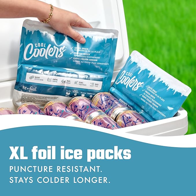 Cool Coolers by Fit & Fresh High Performance Cooler Foil Ice Packs, Puncture Resistant Ice Packs for Coolers and Lunch Bags, Durable and Reusable, Non-Toxic Gel Ice Packs, 2PK