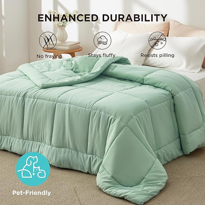 Bedsure Comforter Duvet Insert - Quilted Comforters Cal King Size, All Season Duvet, GentleSoft Down Alternative Bedding, with 8 Tabs, Gifts for Women/Men, Sage Green, California King 96 X 102 Inches