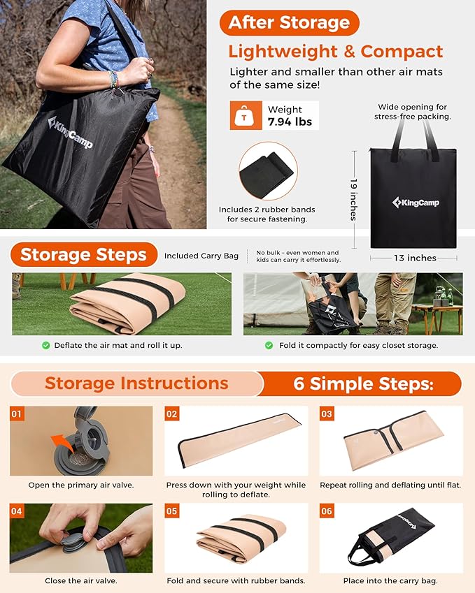 Kingcamp FLEXIREST 5.0 Sleeping Pad for Camping, PVC-Free Air Inflatable High Support Compact Camping Mattress with Pump Sack for Glamping Tent Cot Car Travel, Double