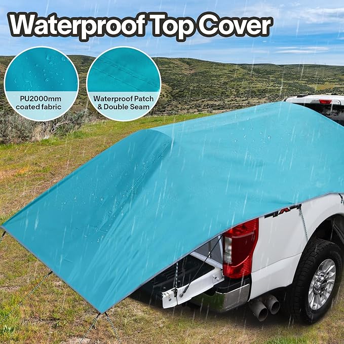 EighteenTek Truck Tent Bed Pickup Camping 2 Person Camper Shell Pop Up Automatic Setup Waterproof PU2000mm Double Layer Rainfly Adjustable 5 5.5 6 6.5 8 ft