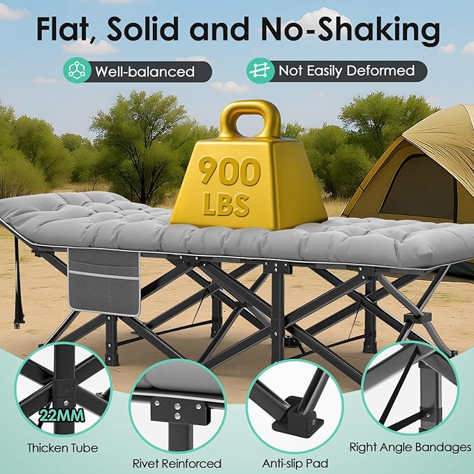 Suteck Camping Cot, 32In XXL Folding Camping Cot Heavy Duty Sleeping Bed for Adults 1200D Double Layer Oxford Cots for Camping W/Pilllow Mattress Carry Bag for Home Office Nap Beach Travel, 900LBS