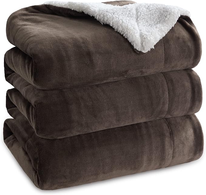 Bedsure Sherpa Fleece Blankets Queen Size for Bed - Thick and Warm, Soft Fuzzy Plush Queen Blanket for Winter, Brown, 90x90 Inches
