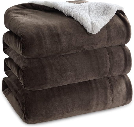 Bedsure Sherpa Fleece Blankets Queen Size for Bed - Thick and Warm, Soft Fuzzy Plush Queen Blanket for Winter, Brown, 90x90 Inches