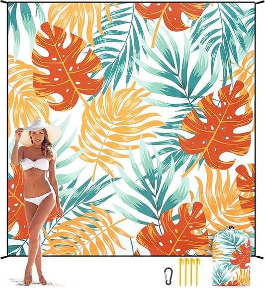 Beach Blanket, Sandproof Beach Mat, Waterproof Quick Drying Lightweight Outdoor Aztec Picnic Mat 79" X 83"/120"x108" for 2-8 Adults for Travel, Camping, Hiking