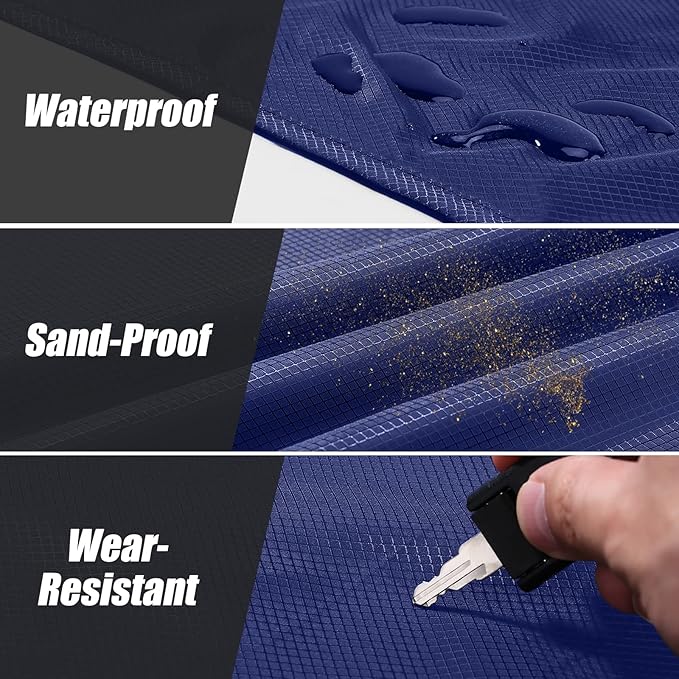 Odoland Pocket Blanket Picnic Blanket, 71" x 63" SandProof Waterproof Outdoor Beach Blanket with Portable Bag, Foldable Lightweight Sand Free Quick Drying Beach Mat for Hiking Camping Travel, Blue