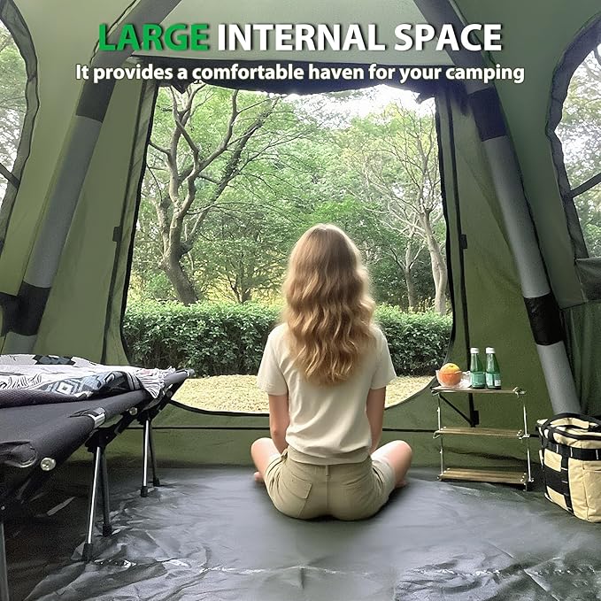 Inflatable Camping Tent with Hand Pump Waterproof Outdoor Blow up Tent 2-8 Person Oxford 4 Season Glamping Air Tent Cabin House with Mesh Windows & Door