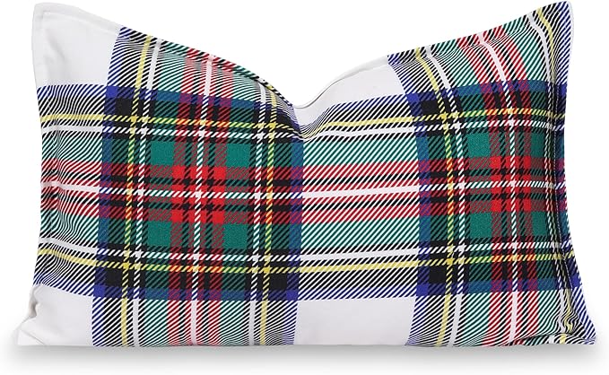 Hofdeco Premium Classic Christmas Holiday Winter Heavy-Weight Canvas Decorative Lumbar Pillow Cover ONLY for Couch, Sofa, Bed, Scottish Tartan Plaid with Sherpa Back, 12"x20"