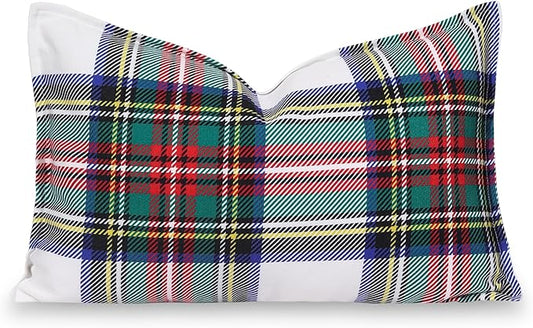 Hofdeco Premium Classic Christmas Holiday Winter Heavy-Weight Canvas Decorative Lumbar Pillow Cover ONLY for Couch, Sofa, Bed, Scottish Tartan Plaid with Sherpa Back, 12"x20"