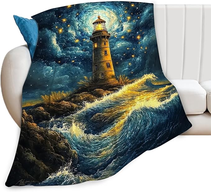Lighthouse Blanket Coastal Lighthouse Starry Night Throw Blankets Gifts for Girls Boys Kids Soft Cozy Fleece Plush for Couch Sofa Bed 50"x40"