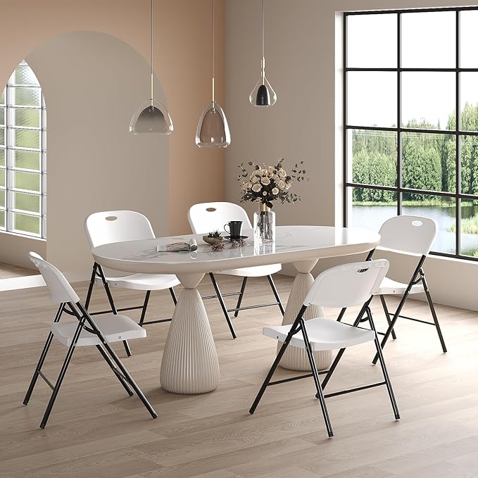 Nazhura 350 Weight Limit Heavy Duty Plastic Folding Chair with Reinfoced Steel Frame for Indoor and Outdoor, Wedding, Party, Restaurant, Meeting Room, Patio and Garden (White, 8 Pack)