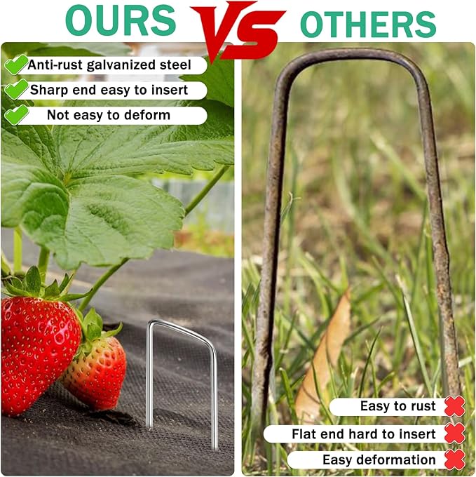 Landscape Staples, 100 Pack 4/6/8/10 Inch 11 Gauge Galvanized Garden Staples, Landscape Stakes for Gardening, Garden Yard Lawn Ground Stakes for Securing Weed Barrier Fabric, Irrigation Tubing, Fence