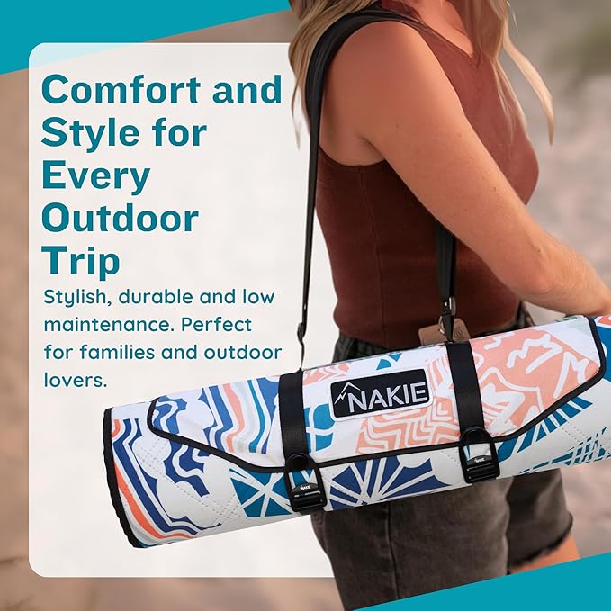 Nakie Picnic Blanket - Extra Large, Waterproof, Machine Washable, Easy Storage. Perfect for Camping, Picnics & Outdoor, Children by The Beach or Playing with Dog, 2m x 2m cm (Sound of Summer)