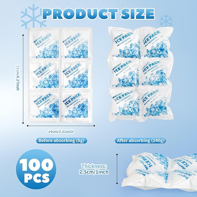 100 Sheets Reusable Freezer Ice Packs for Coolers & Lunch Boxes - Long-Lasting Gel Ice Packs, Cuttable 600 Cells, Keep Food/Drinks Cold for Shipping, Camping, Beach, Fishing