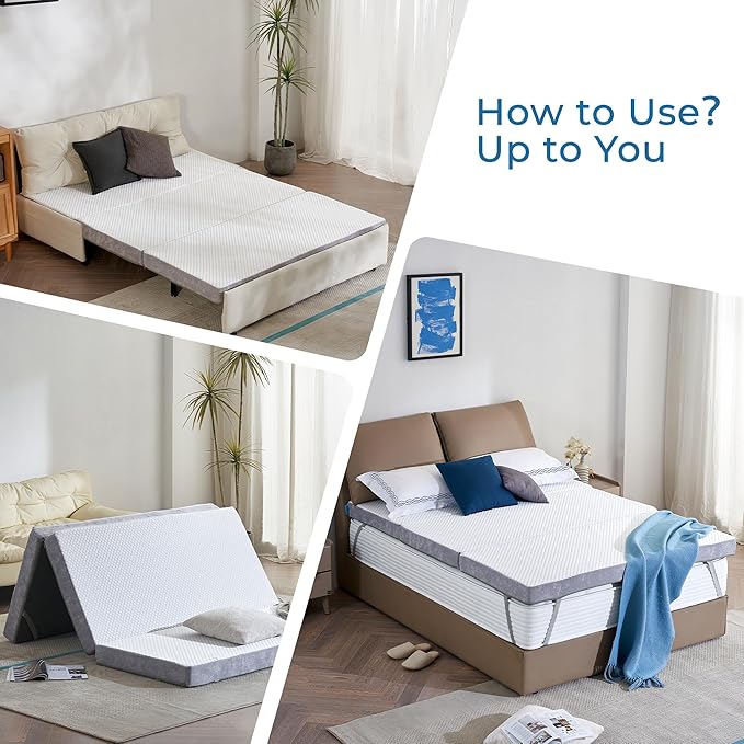 Odorless Foldable Mattress Full Size 75" x 54" x 4", 4 Inch Folding Foam Mattress with Storage Bag, Fiberglass Free Trifold Memory Foam Mattress for RV, Guest Bed