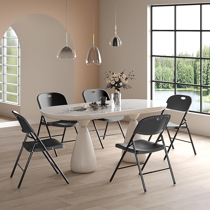 Nazhura 650 Weight Limit Heavy Duty Plastic Folding Chair with Reinfoced Steel Frame for Indoor and Outdoor, Wedding, Party, Restaurant, Meeting Room, Patio and Garden (Black, 8 Pack)