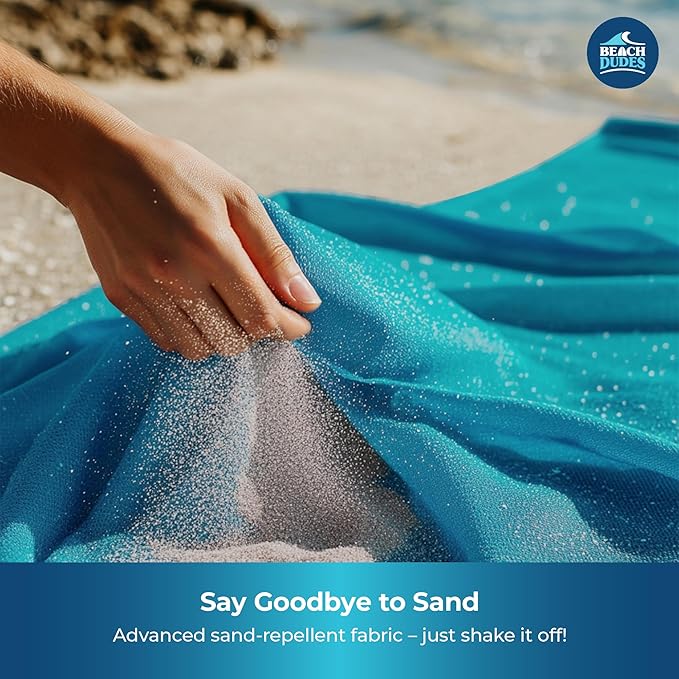 Sandproof Waterproof Beach Blanket Extra Large 108"x 84", Mat for Family, Quick Dry Ripstop Nylon Lightweight, Compact for Travel, Picnic, Camping w/ 4 Anchor Stakes and Carry Bag