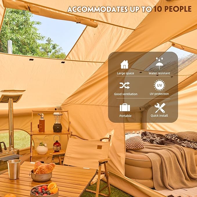 EROMMY 4/6/8/12 Person Inflatable Tent with Skylight, 4 Season Blow Up Tents with Hand Pump for Outdoor Camping & Hiking, Easy Set-up Windproof Sunproof Waterproof