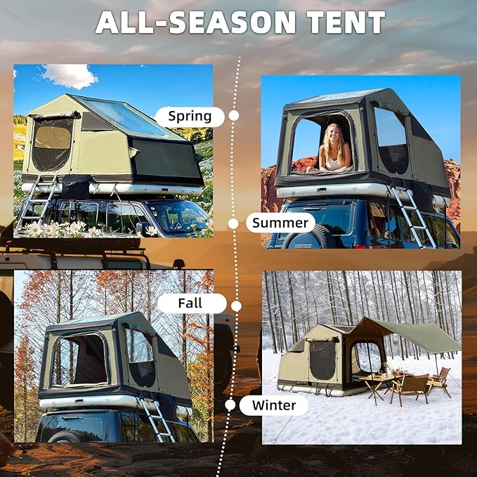 YOLENY Inflatable Rooftop Tent, Multi-Purpose SUV Tents with Air Cushion, 2 TPU Skylights, Telescopic Ladder & Extended Canopy, Full Dull Poly Textured Oxford, Easy Set-up for Camping