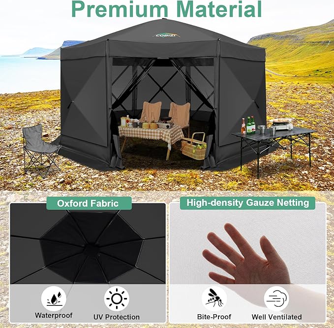 COBIZI 15x15 FT Pop Up Gazebo, Canopy Tent, Large Gazebos On Clearance with Sidewalls, Screened in Gazebo,carpas para Patio,Portable Screen Tents for 12-15 Persons Outdoor Camping, Backyard, Black