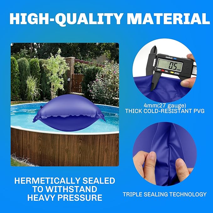 Pool Pillow for for Above Ground Pools, 4x4 Ft Pool Air Pillow for Closing Winter Pool Winterizing Kit for Ground Pool, 0.5mm PVC Material, 2X 16.5Ft Rope (Blue)
