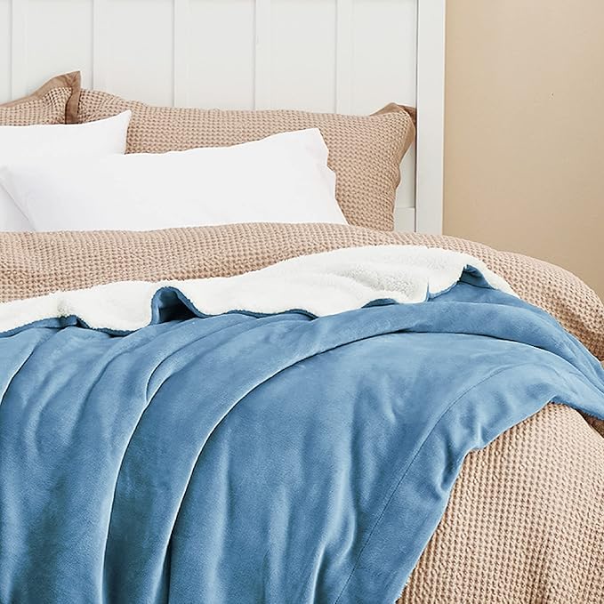 Bedsure GentleSoft Sherpa Fleece Throw Blanket for Couch - Thick and Warm, Soft Fuzzy Plush Throw Blanket for Winter, Washed Blue, 50x60 Inches