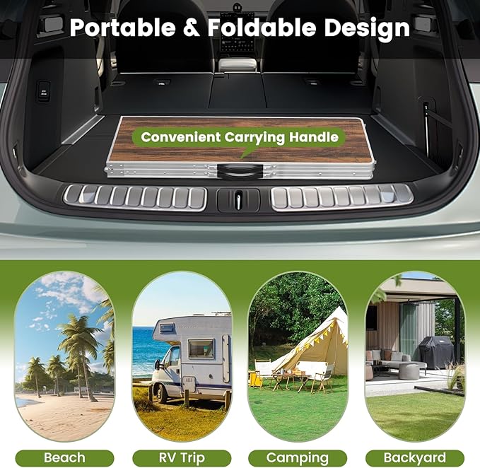 GOFLAME Folding Camping Table, Aluminum Portable Picnic Table w/ 2-Tier Open Shelves & Spacious Tabletop, Carrying Bag Included, Outdoor Large Kitchen Table for Picnic, BBQ, Party, Backyard, Coffee