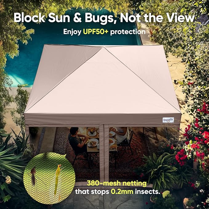 Quictent 6.6'x6.6' Pop up Screened Canopy Tent with Mosquito Netting, Portable Easy up Outdoor Screen House Shelter for Patio, Camping and Picnic, Includes Wheeled Carry Bag