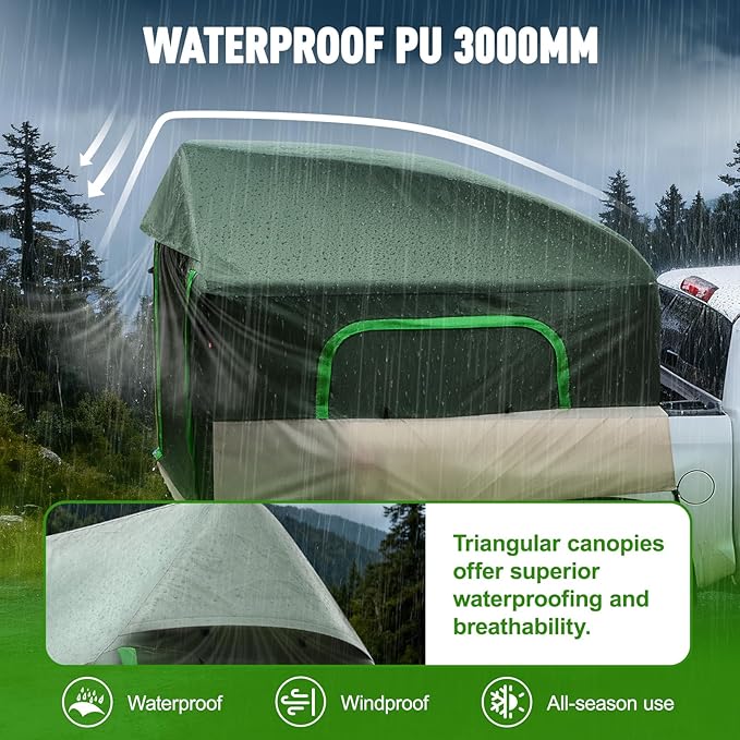 Truck Bed Tent 5.5ft-8ft Easy Set up Inflatable Pickup Truck Tent with Pump for Camping PU 3000mm Waterproof Dual-use Pickup Tent or Camping Tent for 2 Person Double Layer Mesh Window & Door