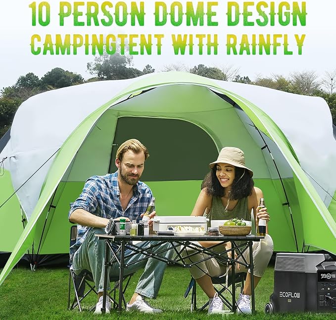 8-10 Person Family Camping Tent with Porch, Easy Setup for Outdoor Camping Picnic Backyard