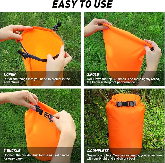 R2Depot Waterproof Dry Bag, 5L/10L/20L/40L/70L Dry Storage Bag for Kayaking, Gym, Hiking, Swimming (Green, 5L)