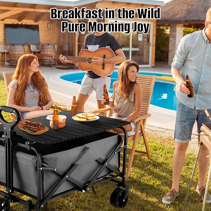 Metal Tabletop Board for Wagons Cart,Foldable Table 29"×18" Heavy Duty for Wagon,Alloy Board with Load Capacity 68LBS,Camping Essential and Gear for Outdoor Party with Family and Friends(Black)