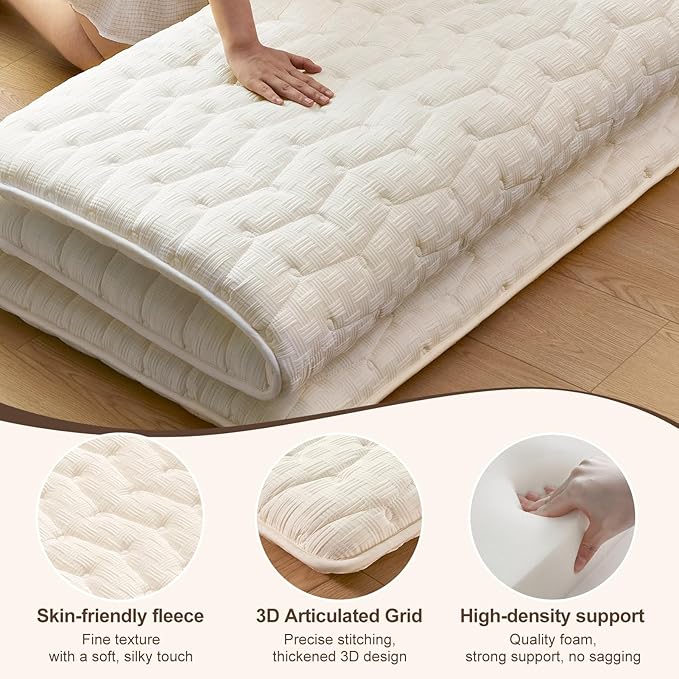 Premium Foam Japanese Futon Floor Mattress Twin Size 39"x 80",100% High Density Foam Comfortable Floor Mattress,3.2" Thicken Foldable Sleeping Pad,Dormitory Tatami Mat,for Adult and Kids (White)