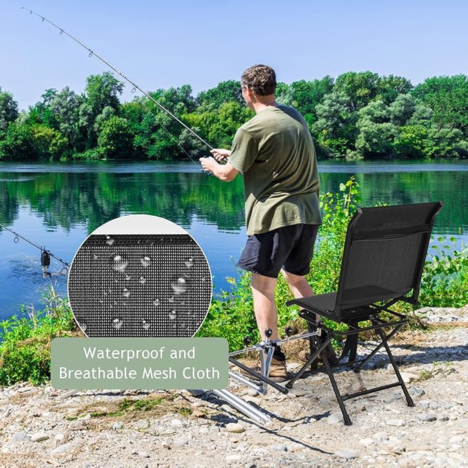 Moccha 360-degree Swivel Blind Chair, Foldable Hunting Chair w/Mesh Back & Non-Slipping Pads, Multi-Position X Steel Frame Portable Outdoor Chairs for Camping, Hunting, Fishing, Black
