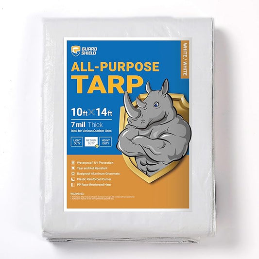 GUARD SHIELD White Tarp 10x14 Feet Medium Duty All Purpose Poly Tarps Cover 7mil