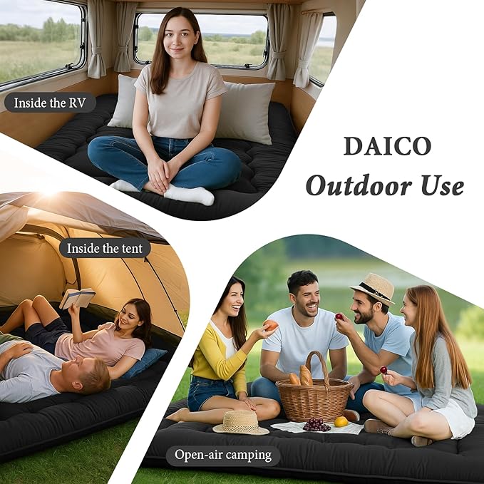 DAICO Japanese Floor Mattress, 4'' Thicken Futon Mattress Tatami Mat, Sleeping Pad Foldable Roll Up Mat for Camping and Guest Room, Full Size 54''*80'', Black