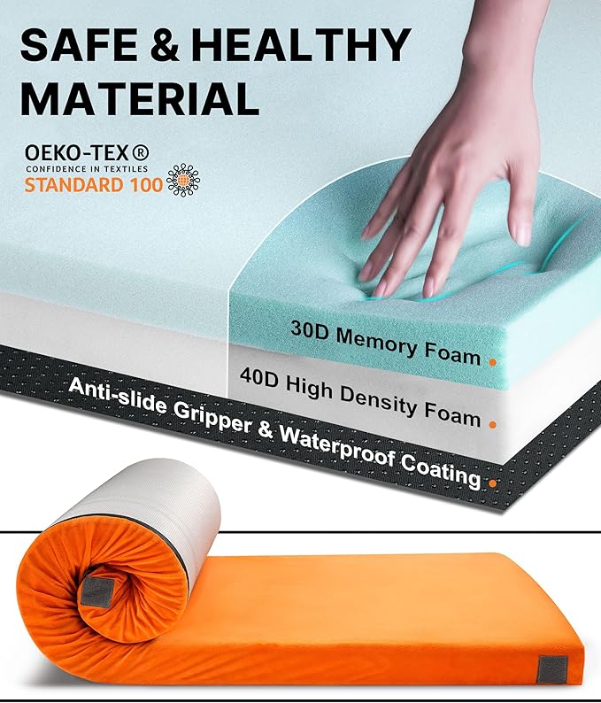 3 Inch GAIALOOP Thick Memory Foam Camping Mattress Sleeping Pad [Car/Tent/Cot] Glamping Portable Floor Mat Roll Up Futon Mattress for Guests Sleepover