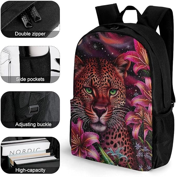 Supdreamc Shoulder Book Bags Polyester Multipurpose Anti-Theft Beautiful Wild Animal Tiger Abstract Florals Art Carry On Bag Large Capacity Travel Hiking Camping Rucksack