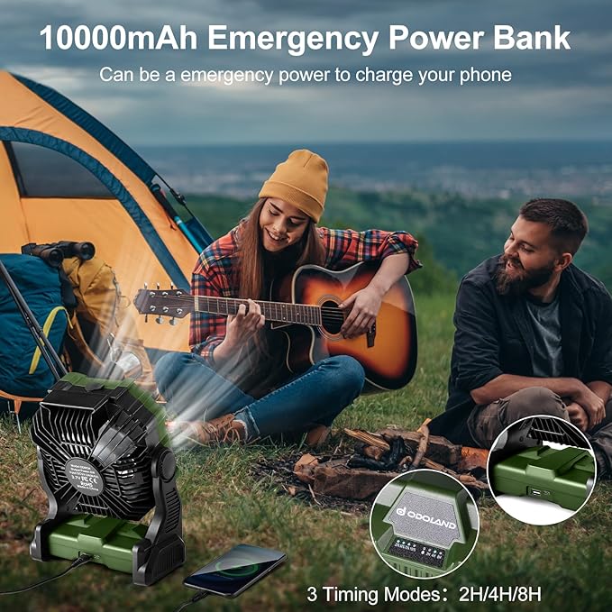 Odoland Portable Misting Fan, Camping Fan with Light & 250mL Water Tank,10000mAh Battery Operated Rechargeable Mister Tent Fans with Hook, Cooling Mist Fans for Outdoor Patios Beach RV Car Summer
