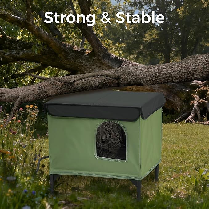 Heated Cat House for Outside, Outdoor Cat House Featuring Escape Door in Winter, 100% Waterproof Cat Shelter with Heating Pad for Community Cats, Strays, and Ferals, Insulated Warming House