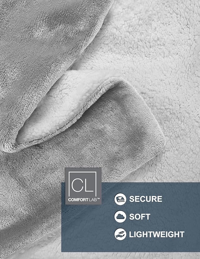 Comfort Lab Reversible Flannel Sherpa Throw Blanket - Elegant Fluffy Throw Blankets for Couch and Home Decor - Anti Pilling Non Shedding Cozy & Warm Fleece Throws - Kids/Pet (40" x 50") - Grey