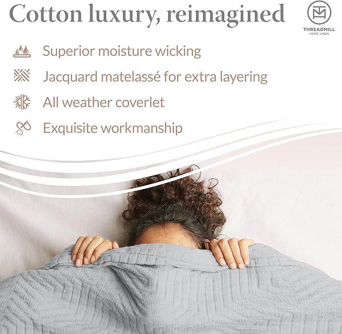 Threadmill Luxury Cotton Blankets for Twin Size Bed | All-Season 100% Cotton Twin Blanket for Bed | Aster Jacquard Lightweight, Soft & Cozy Coverlet, 350GSM, 68 x 90 inches | Scottish Grey