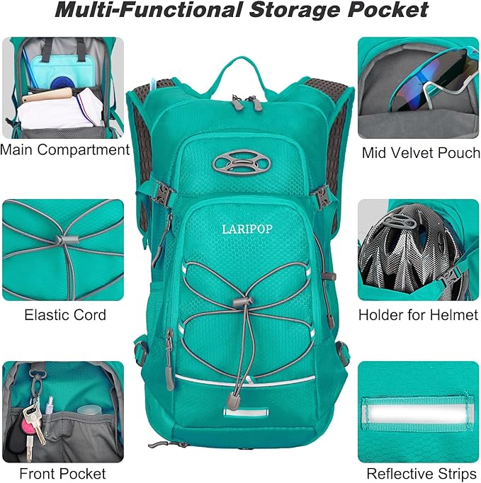 LARIPOP 18L Hydration Backpack with 2L Leak-Proof Water Bladder for Hiking Cycling Running Men Women
