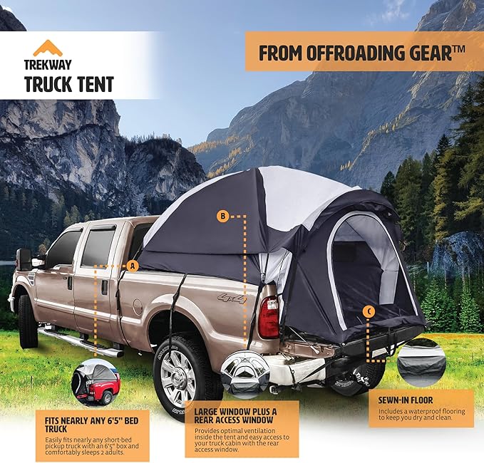 Offroading Gear 6.5ft Truck Bed | Tailgate Camping Tent | Waterproof | Compatible with F150| Ram| Sierra| GMC| Nissan| Etc.