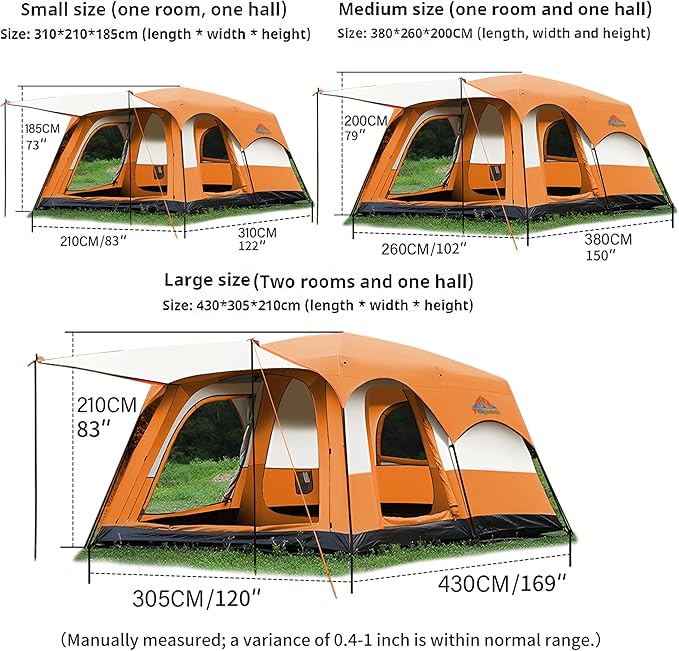 Large Family Standing Upright Camping Tent - 5-12 Persons Multi-Room Waterproof Tent with Screened Porch - Glamping Tent for Outdoor Camping & Family Vacation