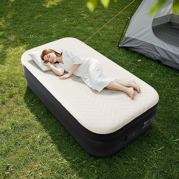 Outvita 18in Queen Air Mattress with Built-in Pump, Quick Assembly Comfort Blow Up Sleeping Mat for Guests and Home, Camping, Travel, Air Bed 650lbs Weight Capacity (75 * 39 * 18in)