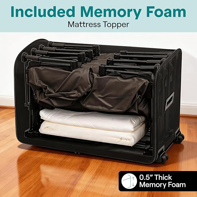 SereneLife (King) EZ Bed Luxe Air Mattress with Frame and Rolling Case - Luxury Series with Bonus Memory Foam Cover, Constant Comfort Pressure Maintaining Pump, Built-in Headrest, Wall Plug AC