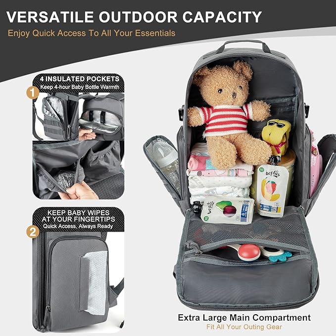 MIRACOL Diaper Bag Backpack for Dad: 900D Military-Grade Backpack with 16+ compartments - 40L XL Capacity Fits 15+ Diapers & 3 Bottles - Heavy-Duty Daddy Baby Bag for Travel & Outdoor