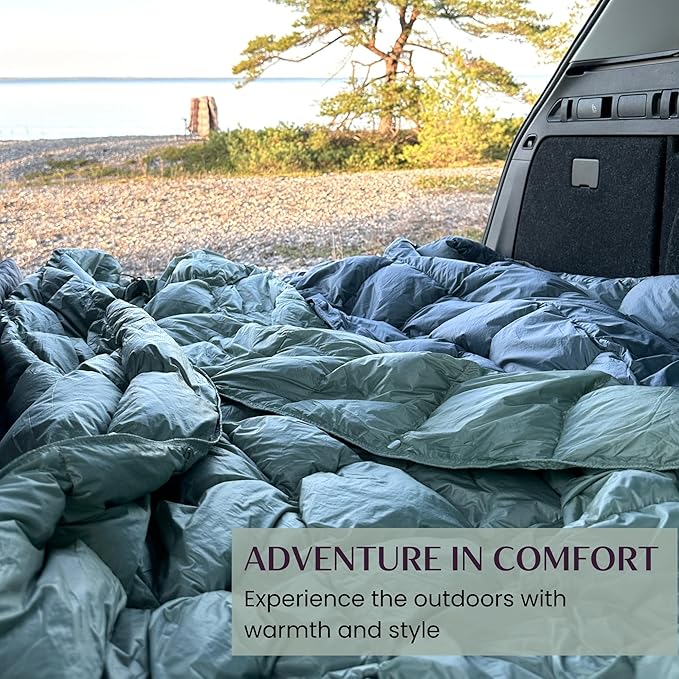 Down Camping Blanket with Footbox – Lightweight, Packable, Water Resistant Backpacking Quilt & Warm Puffy Compact Outdoor Throw – 52x77 with Stuff Sack for Stadium, Hiking & Travel